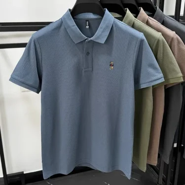 100% pure cotton luxury brand men's short sleeved polo shirt summer fashion new item teddy bear embroidery boutique top T-shirt 6