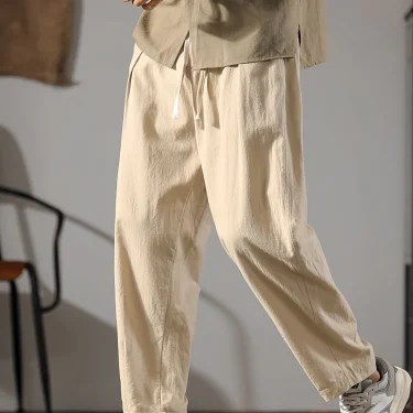 Japenese Cotton Linen Pants Men Summer Straight Casual Ice Silk Sweatpants Male Wide leg Oversize Linen Trousers 2024 New 1