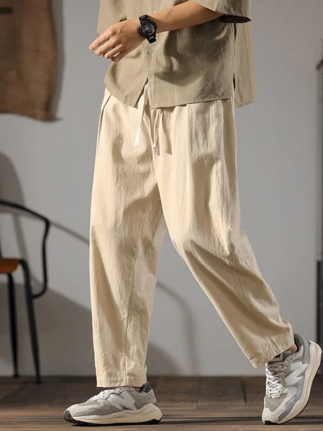 Japenese Cotton Linen Pants Men Summer Straight Casual Ice Silk Sweatpants Male Wide leg Oversize Linen Trousers 2024 New 1