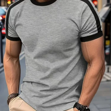 Men's Casual Short-Sleeved European and American Sports Fitness Contrasting Color Men's T-Shirt 2