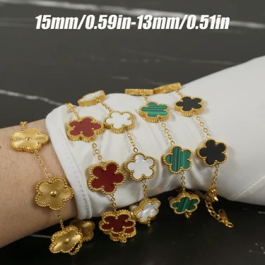 Y2K Style Metal Double Sided Plum Blossom Plant Five Leaf Flower Adjustable Bracelet Stainless Steel Luxury Women's Clover 1PC 2