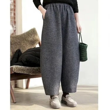 Lantern Pants Women Woolen Fabric Solid Design Casual Loose Korean Fashion Elastic Waisted Trousers Women Clothing Harem Pants 5