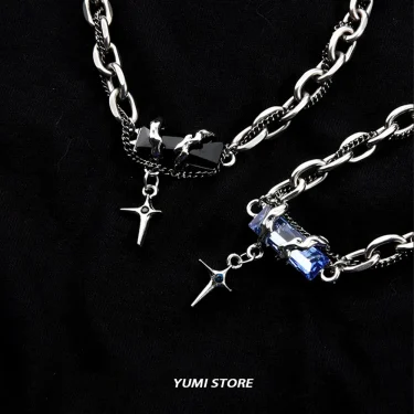 2024 Retro Black Zircon Star Bracelet For Women Men Trend Titanium Steel Punk Nk Chain Unisex Jewelry New Couple Accessories 6