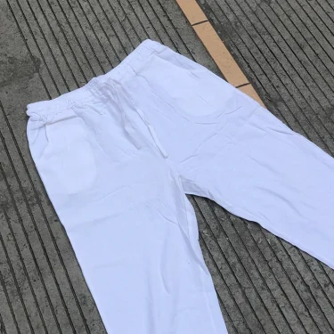 Classic Men Pants Thin Linen Trousers Special Price Fashion Straight Pant Drawstring Elasti Waist Casual Pants 2