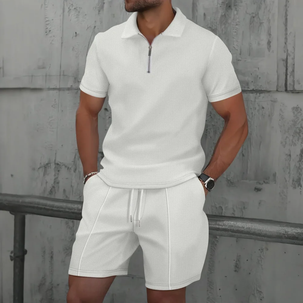 2025 simple men's suit summer new short sleeve shorts two-piece outdoor leisure handsome men's solid color trend suit 2