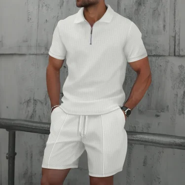 2025 simple men's suit summer new short sleeve shorts two-piece outdoor leisure handsome men's solid color trend suit 2