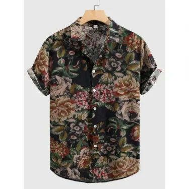 Men's casual Hawaiian fashion flower pattern printed short sleeved shirt summer men's clothing street casual wear 5