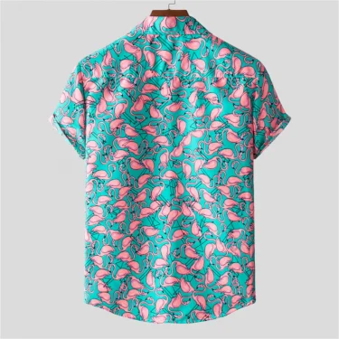 Seaside Vacation Quick-drying Clothes Loose Floral Tops Hawaiian Flamingo Print Beach Shirts Men's Short-sleeved Casual Shirt 5