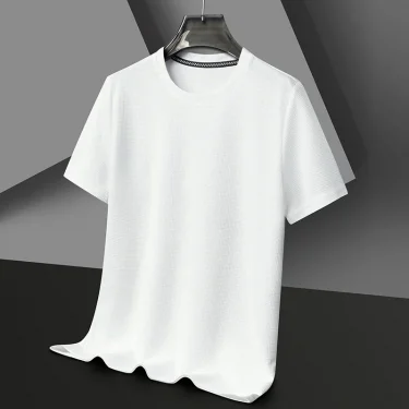 Men's New Summer Waffle round Neck Short Sleeve T-Shirt Comfortable Breathable Short-Sleeved Top for Casual Wear 5
