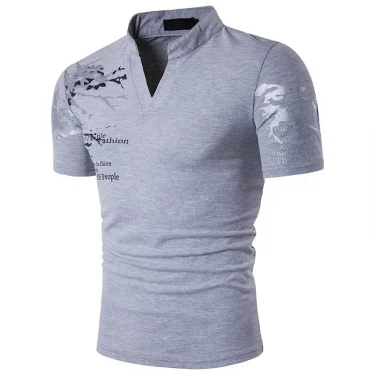 Summer New Men's Letter Printing Casual Thin Pullover V-neck Slim Fit Short Sleeve T-shirt 1
