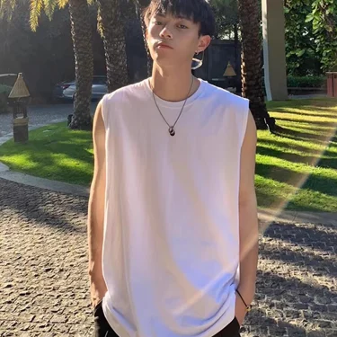 Korean Style Men Tank Top Loose Fit Gym Vest Sports Tops 100% Cotton Men's Basic Sleeveless Tee Shirts 5