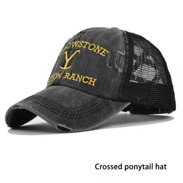 Summer Yellowstone Dutton Ranch Hat Cross Ponytail Baseball Cap Distressed Outdoor Embroidery Sunscreen Hat Solid Color Cap 3