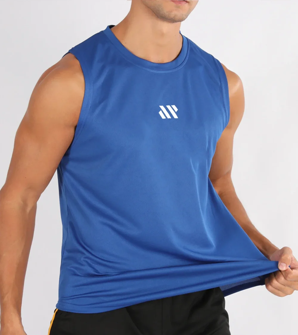 Gym Vest Men's Summer Tank Tops Men Round neck Broad shoulder tops Sleeveless shirt Sport quick-drying Fitness Running Tank Top 2