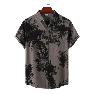 Men's casual Hawaiian fashion flower pattern printed short sleeved shirt summer men's clothing street casual wear 2