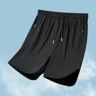 Men's beach shorts ice silk sports five quarter pants summer thin fit solid color versatile fitness running training pants 1