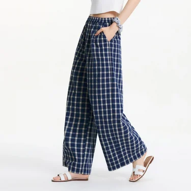 Semir Textured Plaid Wide Leg Pants Women Instagram Trendy 2025 Summer New Vintage Long Pants for Relaxed Style 5