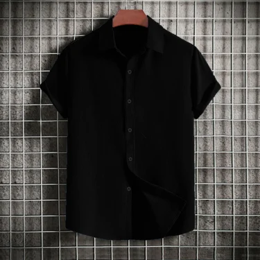 Men's casual short-sleeved solid color lapel shirt 5