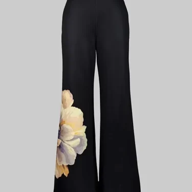 Lemongor Female High Waisted Loose Flower Printed Trousers Bottoms 2024 New Autumn Winter Loose Fashion Casual Wide Leg Pants 1