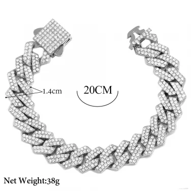 New Bling 14MM Cuban Link Chain Bracelet Men Women Hiphop Prong Rhombus Cuban Chain Bracelets Iced Out Jewelry Gifts 6