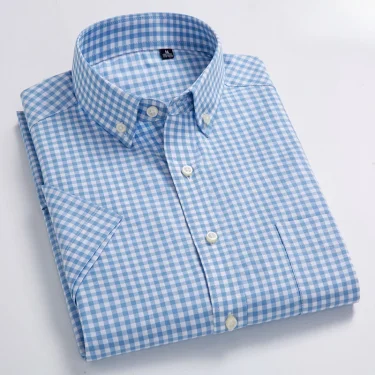New in shirt hight qulity100%cotton summer short sleeve shirts for men slim fit Casual shirt thin plaid tops soft office clothes 3
