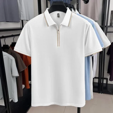 Luxury men's short sleeved polo shirt summer fashion new half zipper high-end original design comfortable cotton casual T-shirt 6