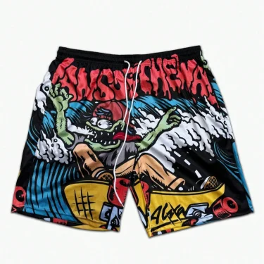 1pc Plus Size Men's Casual Sports Style Surfing Pattern Drawstring Waist Shorts with Pockets, Suitable Beach Vacation and Travel 1