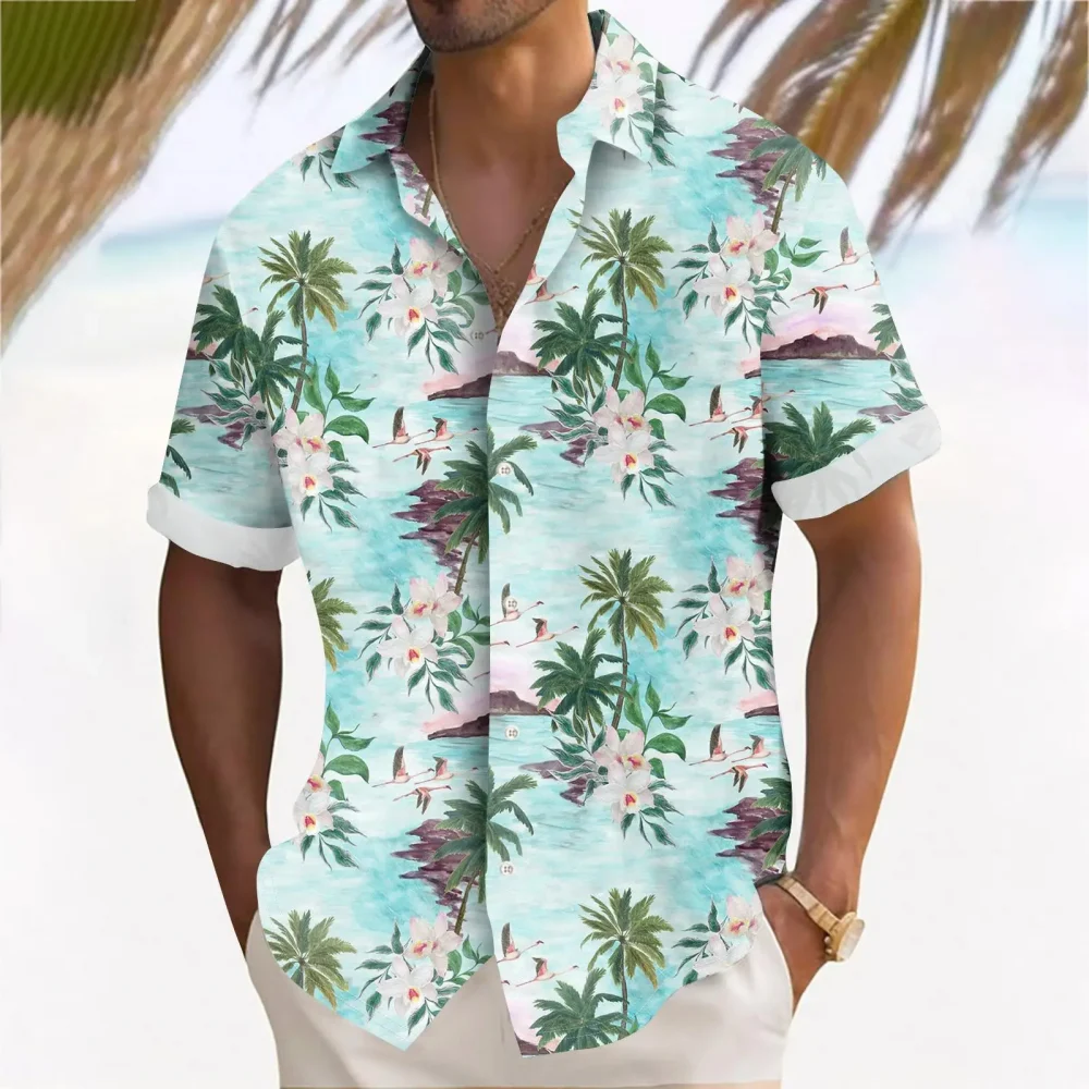Floral Coconut Tree 3D Printed Shirt Summer Vacation Loose Lapel Short Sleeve Hawaiian Shirt Men's Party Casual Versatile Tops 4