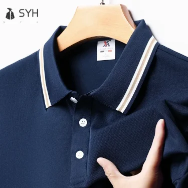 Men's Fashion Solid Short Sleeved Striped Lapel Polo Shirt Summer Breathable Comfortable Top 3