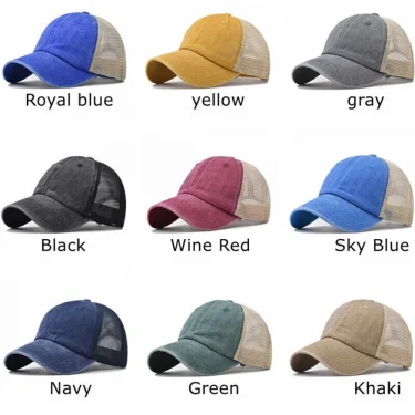 Vintage Washed Cotton Baseball Cap Women Men UV Protection Breathable Mesh Cap Visor Adjustable Hip Hop Caps 2