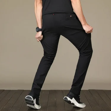 Ice Silk Men's Pants 2025 Summer New Black Gray Thin Business Casual Pants Outdoor Elastic Breathable Straight Leg Sweatpants 5