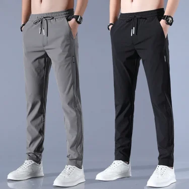 Fashionable casual pants men's summer Korean version slim fit trend versatile ice silk sports pants solid color casual pants 2
