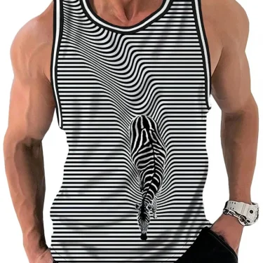 Mens Vintage Stripe 3D Printed Tank Tops Fashion Summer Sleeveless Casual Sports Vest Loose Quick Dry Breathable Tees Clothes 5