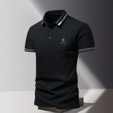 Summer men's POLO shirt fashionable ice silk quick drying short sleeved T-shirt solid color loose fitting business collar top 1