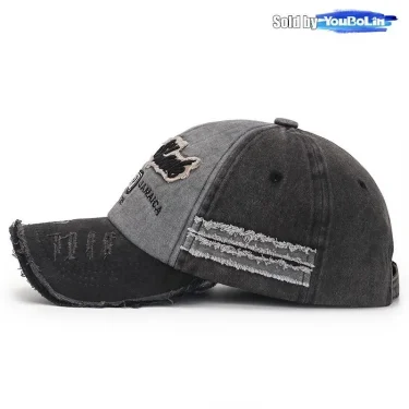 Ripped edge washed distressed baseball cap with embroidered numbers and five-panel sunshade cap 5