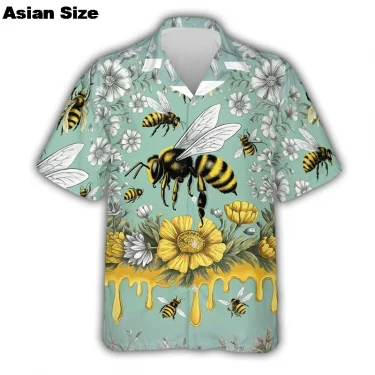 Cute Bee 3D Print Hawaiian Beach Shirts Men Women Casual Fashion Streetwear Short Sleeve Shirt Blouse Harajuku Man Clothing 3