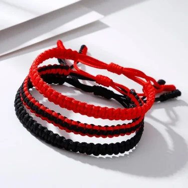 Handmade Black Red thick Rope Knot Bracelet for Women Men Retro Ethnic Style Tibetan Buddha Braid Chain Couple Friendship Jewelr 2