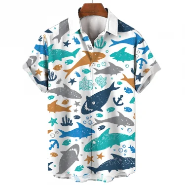 Hawaiian Shirts For Men Casual Tees Sea Life Pattern Short Sleeve Top Summer Fashion Shirt Octopus Print T-Shirt Men's Clothing 1