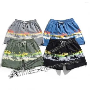 Coconut Tree Pattern Beach Shorts For Men Fishbone 3D Printed Swim Trunks Summer Street Surf Board Shorts Vacation Short Pants 1