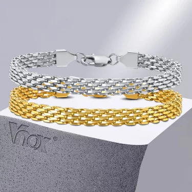 Vnox Gold Color Mesh Link Chain Bracelets for Women Men,Stainless Steel Italian Chain Wristband Gift Jewelry, 16.5/18/17/19/21CM 5