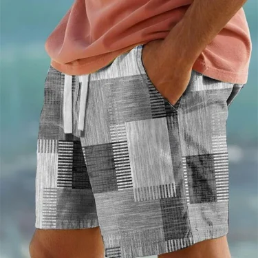 Men's Classic 3D Print Plaid Color Block Running Shorts Geometry Graphic Hawaiian Board Shorts Swim Trunks Holiday Beach Pants 2
