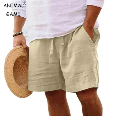 Summer Mens Linen Solid Color Short Lightweight Gym Pants Cotton Beach Shorts Men Fitness Sport Large Breathable Short Homme 1