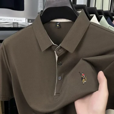 2025 New High end Brand Men's Short sleeved Polo Shirt Summer Fashion Pony Boutique Embroidery Golf silk Top Casual Paul T-shirt 1