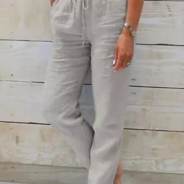 Women's High Waist Solid Color Cotton Linen Casual Pants Fashion Summer Female Holiday Casual Long Pant New 4