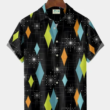 2025 Summer Men's 3D Printed Geometric Art Graphic Shirt Hawaiian Casual Shirts Button Up Short Sleeve Shirts No Pockets 3