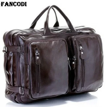 Fashion Multi-Function Full Grain Genuine Leather Travel Bag Men's Leather Luggage Travel Bag Duffle Bag Large Tote Weekend Bag 1