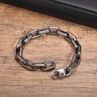 Vnox Punk Heavy Rectangular Link Chain Bracelets for Men Teens Boys, Vintage Oxidized Paperclip Chain Wristband, Chunky Jewelry 5