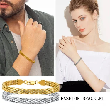 Vnox 6mm Mesh Link Chain Bracelets for Men Women,Stainless Steel Italian Chains Wristband Gift Jewelry, 17/19/21CM 6
