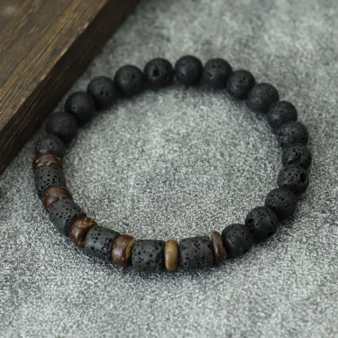 New Mens Wood Bracelet Natural Volcanic Rock Stone Braslet Handmade Prayer Meditation Yoga Braclet Pulsera Madera Hombre Joias 1