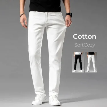 Summer New 98% Cotton Men's Casual Jeans White Classic Fashionable Stretch Straight Denim Trousers Black Brand Clothing Male 1