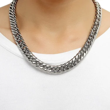 HNSP Stainless Steel Cuban Chain Necklace Bracelet For Men Neck Silver Color 8MM-14MM Thick Long Hand Chains Male Gift 2